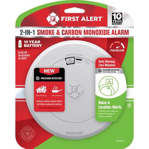 Smoke and Carbon Monoxide Detector 10 Year Battery-Powered Photoelectric