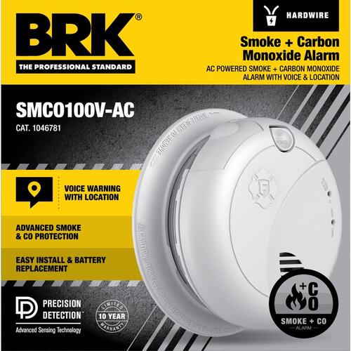 First Alert 1046781 Smoke and Carbon Monoxide Detector Voice and Location Alert Hard-Wired w/Battery Back-Up Photoelectric Smoke and Carbon Monoxide De