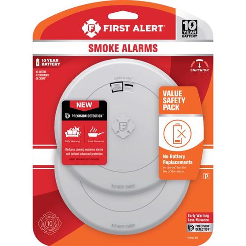 ADEMCO INC 1046736 Smoke Detector 2 Pack 10 year Battery-Powered Photoelectric