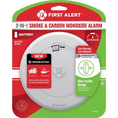 Smoke and Carbon Monoxide Detector Slim Battery-Powered Photoelectric