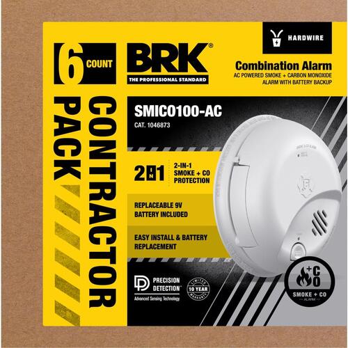 Smoke and Carbon Monoxide Detector 6 Pack Hard-Wired w/Battery Back-Up Ionization