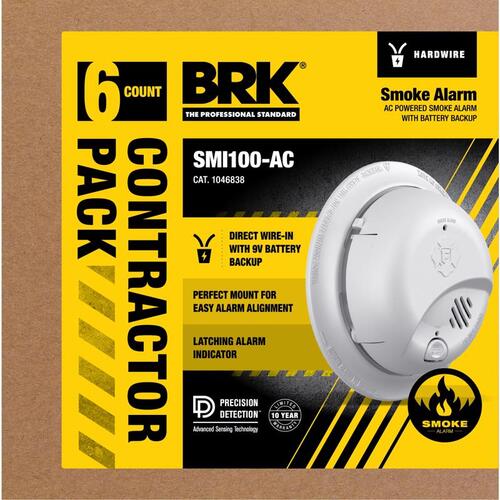 Smoke Detector 6 PK Hard-Wired w/Battery Back-up Ionization