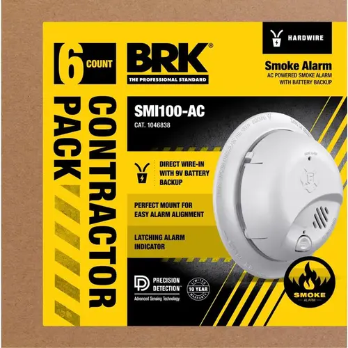 BRK 1046838 Smoke Detector 6 PK Hard-Wired w/Battery Back-up Ionization White