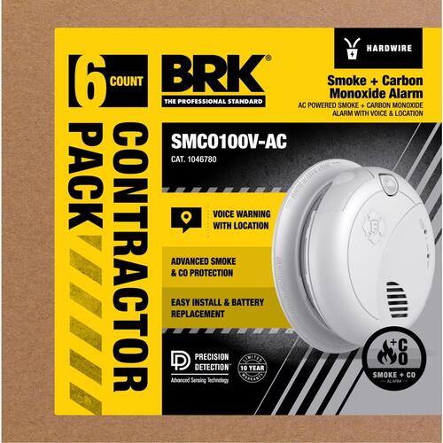 BRK 1046780 Smoke and Carbon Monoxide Detector 6 PK With Voice Hard-Wired w/Battery Back-Up Photoelectric