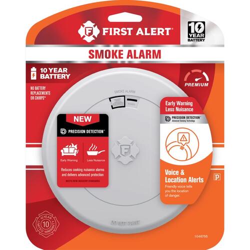 Smoke Detector 10 Year Voice and Location Battery-Powered Photoelectric