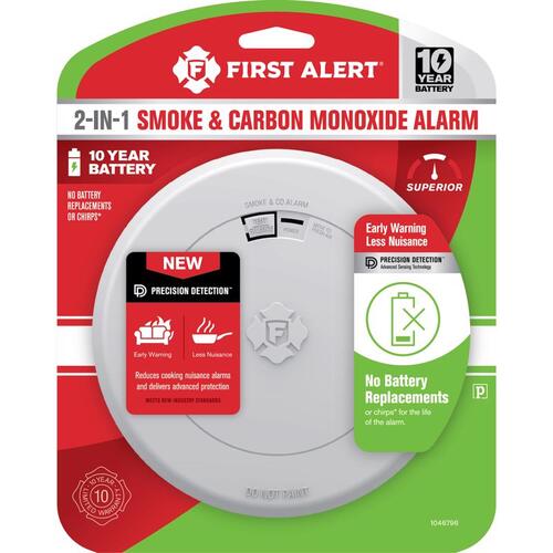 First Alert 1046796 Smoke and Carbon Monoxide Detector Slim Battery-Powered Photoelectric