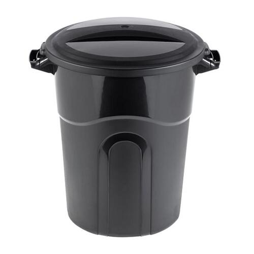 Trash Can, 20 gal Capacity, Plastic, Black, Snap-On Lid Closure - pack of 6