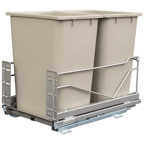 Waste Bin Pull-Out, Kessebhmer Double Bottom Mount 2 x 28 qt bins, Champagne, 2 x 52 qt Frame: Champagne Bin: Champagne