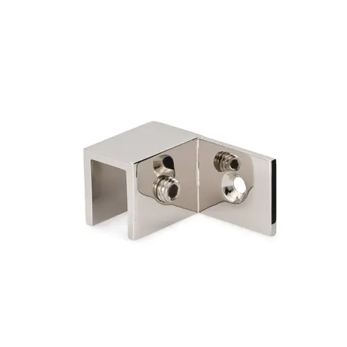 90 degree Left Hand "Sleeve Over" Wall-Glass Clamp - Polished Nickel