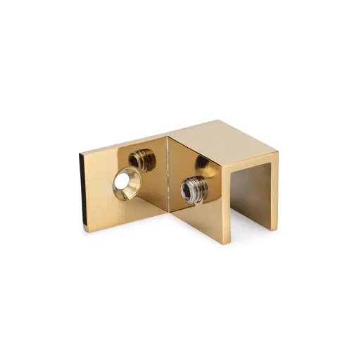 90 degree Right Hand "Sleeve Over" Wall-Glass Clamp - Polished Brass PVD