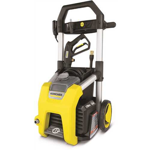 Pressure Washer, 13 A, 1700 psi Operating, 1.2 gpm, Spray Nozzle, 20 ft L Hose, Black/Yellow
