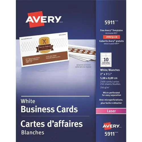 Avery AVE5911 2 in. x 3-1/2 in. White Laser Business Cards (/Sheet, )