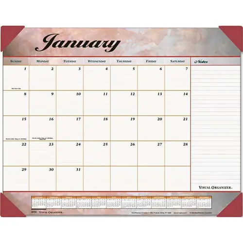 AT-A-GLANCE 10129930 MARBLEIZED MONTHLY DESK PAD CALENDAR, 22 X 17, BURGUNDY