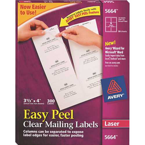 Avery Dennison 10121865 AVERY EASY PEEL LASER MAILING LABELS, 3-1/3 X 4, CLEAR