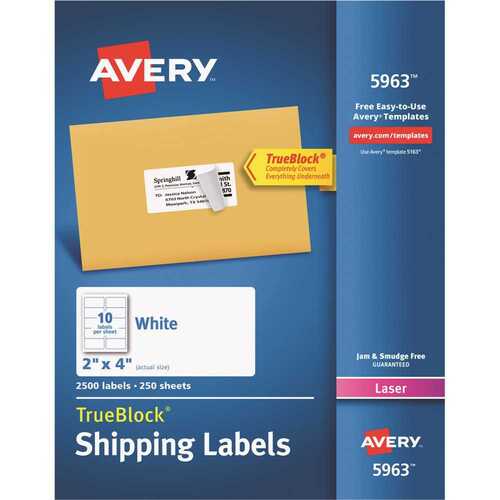 Avery AVE5963 2 in. x 4 in. White Shipping Labels with Trueblock Technology