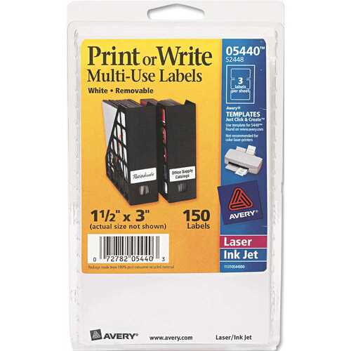 Avery Dennison 10121965 AVERY PRINT OR WRITE REMOVABLE MULTI-USE LABELS, 1-1/2 X 3, WHITE