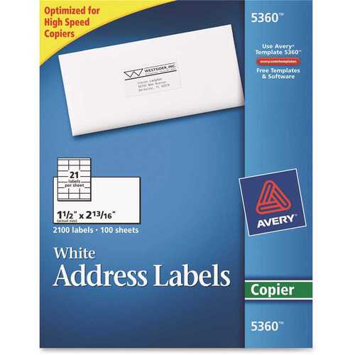 1-1/2 in. x 2-13/16 in. White Self-Adhesive Address Labels for Copiers