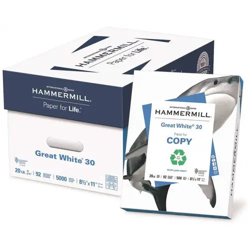 Hammermill HAM86700 Great White 20 lbs. 8-1/2 in. x 11 in. Recycled Copy Paper 92 Brightness (5000 Sheets/Carton) - pack of 10