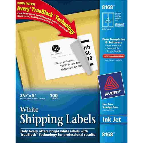 Avery Dennison 10122002 AVERY SHIPPING LABELS WITH TRUEBLOCK TECHNOLOGY, 3-1/2 X 5, WHITE