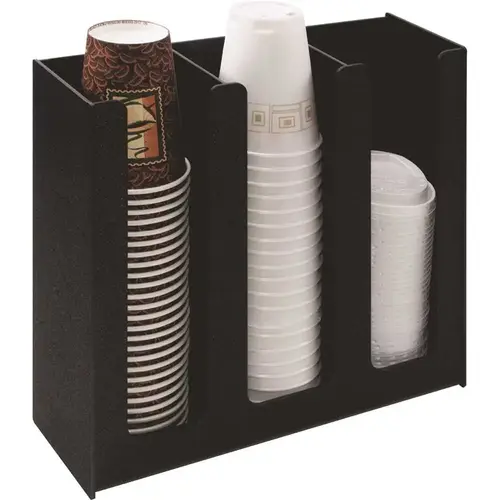 Vertiflex Products VRTVFPC1000 3-column Cup and Lid Holder Organizer Black