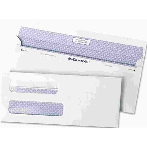 QUALITY PARK PRODUCTS 10124483 REVEAL-N-SEAL DOUBLE WINDOW CHECK ENVELOPE, SELF-ADHESIVE, WHITE
