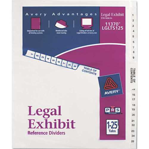 Avery Dennison 10134777 AVERY AVERY-STYLE LEGAL SIDE TAB DIVIDER, TITLE: 1-25, LETTER, WHITE