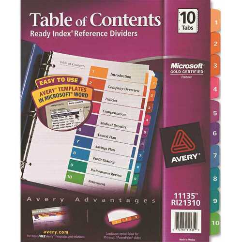 Avery AVE11135 Ready Index Contemporary Table of Contents Divider 1-10 Letter