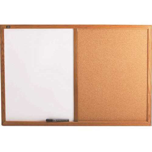 Quartet QRTS553 36 in. x 24 in., Combo Bulletin Board, Dry-Erase Melamine/Cork, White, Oak Frame