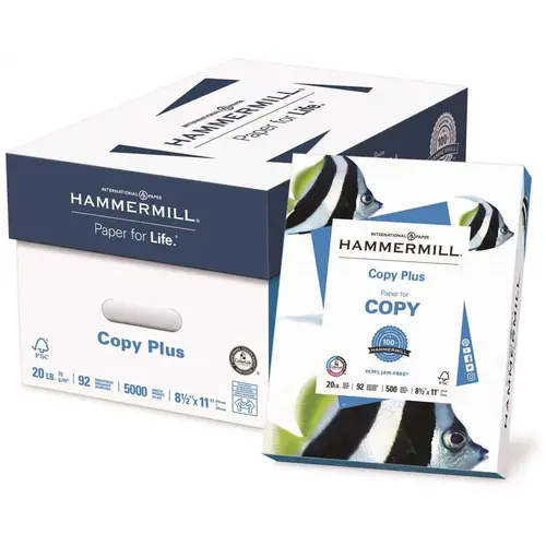 Hammermill HAM105007 8-1/2 in. x 11 in. Copy Plus White Paper 20 lbs., 92 Brightness (5000 Sheets/Carton) - pack of 10