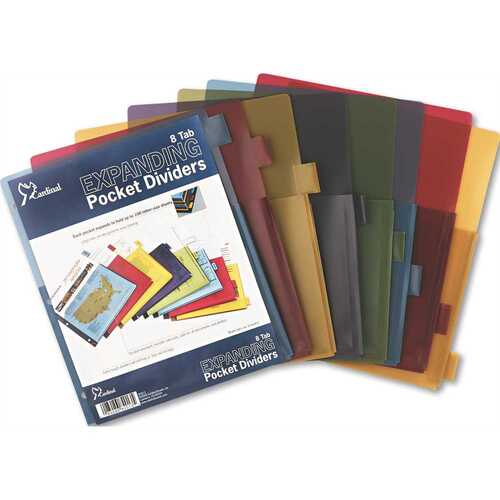 Cardinal Brands, Inc 10134839 POLY EXPANDING POCKET INDEX DIVIDERS, 8-TAB, LETTER, ASSORTED