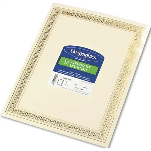 Geographics 10122595 FOIL ENHANCED CERTIFICATES, 8-1/2 X 11, GOLD FLOURISH BORDER