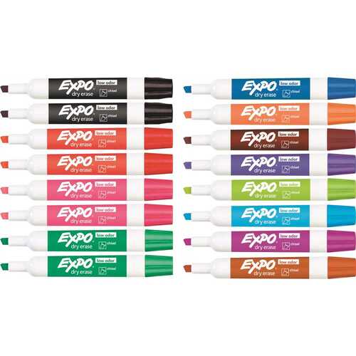 EXPO SAN81045 Low Odor Dry Erase Chisel Tip Markers, Assorted