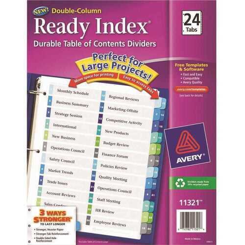 Ready Index 2-Column Table of Contents Divider, Title: 1-24, Multi, Letter