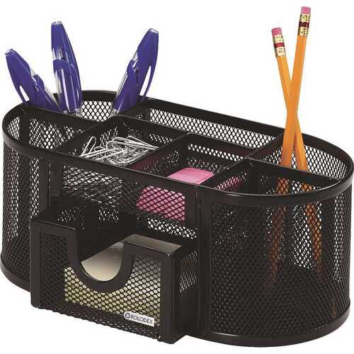 ROLODEX ROL1746466 9-1/3 in. x 4-1/2 in. x 4 in. Mesh Pencil Cup Organizer 4-Compartments Steel, Black