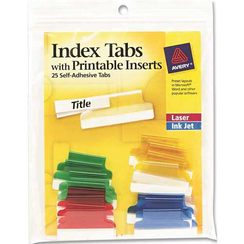 AVERY SELF-ADHESIVE TABS WITH WHITE PRINTABLE INSERTS, 1 INCH, ASSORTED TAB