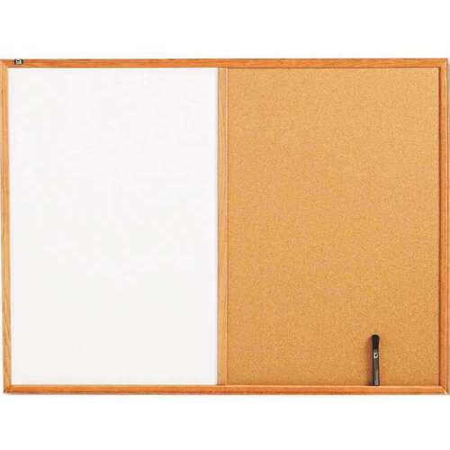 Quartet QRTS554 48 in. x 36 in., Combo Bulletin Board, Dry-Erase Melamine/Cork, White, Oak Frame