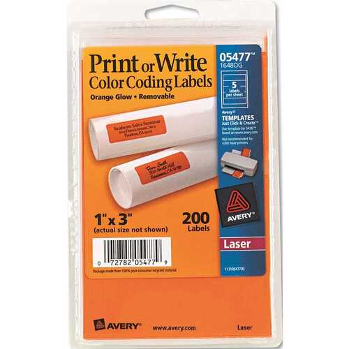 Avery Dennison 10127252 AVERY PRINT OR WRITE REMOVABLE COLOR-CODING LASER LABELS, 1 X 3, NEON ORANGE