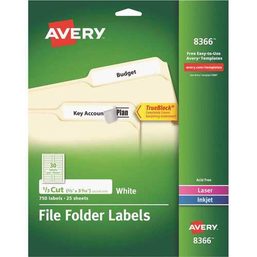 Avery AVE8366 9.44 in. White Permanent Self-Adhesive Laser/Inkjet File Folder Labels