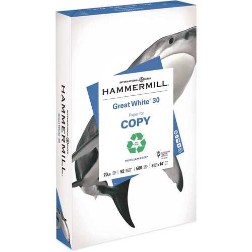 Hammermill HAM86704 8-1/2 in. x 14 in. Great White Recycled Copy Paper 92 Brightness 20 lbs. (500-Sheets/Ream)