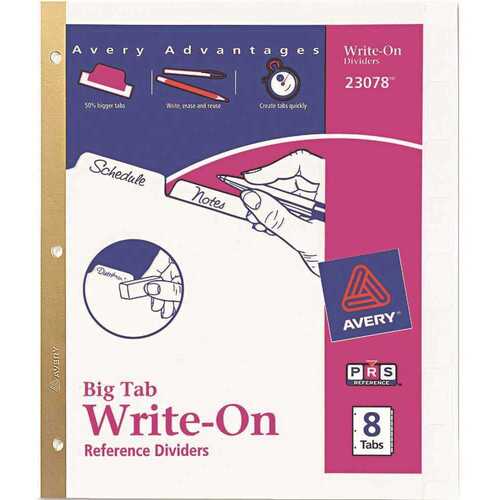 Avery AVE23078 Big Tab Write-On Dividers with Erasable Laminated Tabs, White