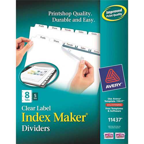Avery Dennison 10134566 AVERY INDEX MAKER CLEAR LABEL DIVIDERS, 8-TAB, LETTER, WHITE