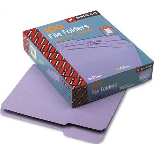 SMEAD MANUFACTURING COMPANY 10126198 FILE FOLDERS, 1/3 CUT TOP TAB, LETTER, LAVENDER