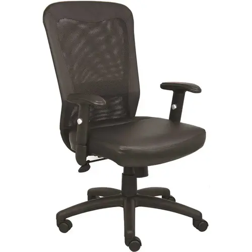 Black Leather & Mesh Desk Chair with Adjustable Arms and Seat Height Adjustment