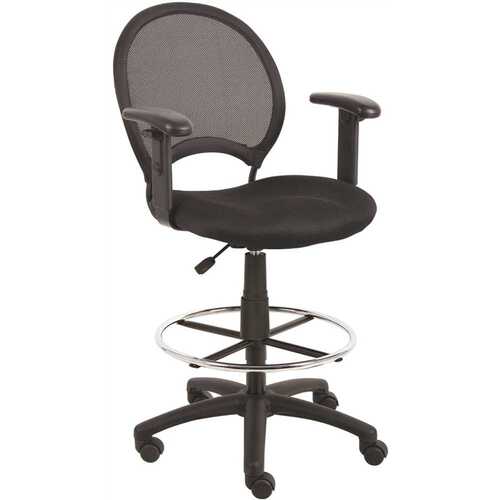 Black Mesh Drafting Stool with Adjustable Arms