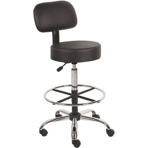 Black Vinyl Task Counter Stool with Back Rest and Seat Height Adjustment