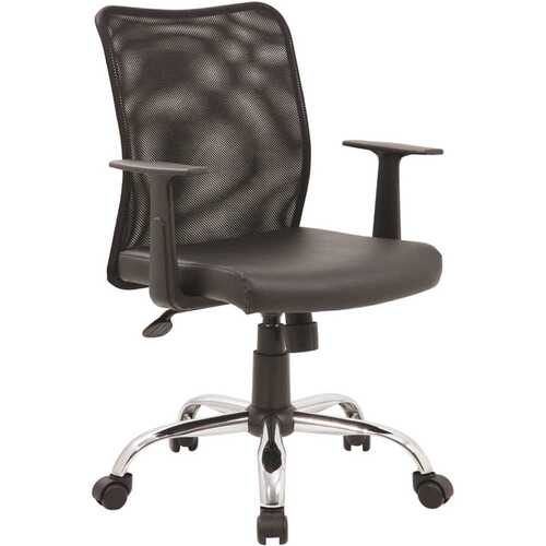 Black Mesh Black Vinyl Seat Chrome Base T-Arms Pneumatic Lift Mesh Task Chair