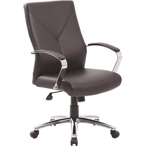 BOSS Office Products B10101-BK Black Leather Executive Chair, Chrome Finish Base with Padded Arms