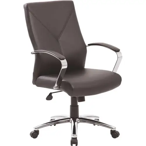 Black Leather Executive Chair, Chrome Finish Base with Padded Arms