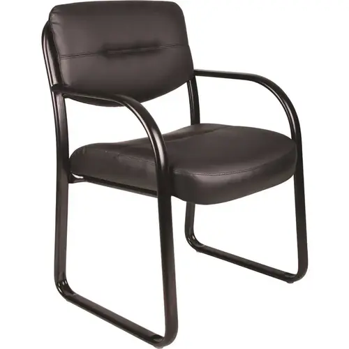 Black Leather Guest Chair with Arms, Black Steel Frame