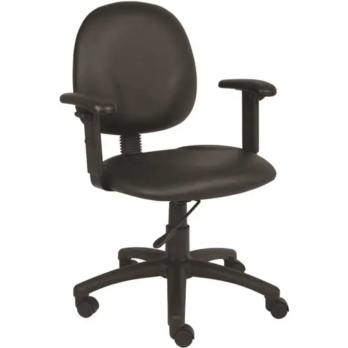 Black Office Task Chair Antimicrobial Vinyl Black Nylon Base Adjustable Arms Swivel-Tilt Pneumatic Lift